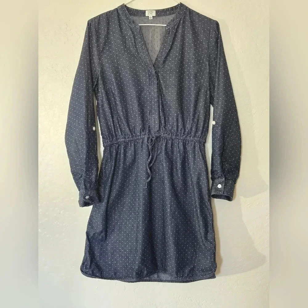 Crown & Ivy | Blue Swiss Dot Chambray Dress Sz 4 ~ 3/$15